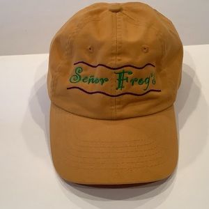 Head Shots Senor Frogs Playa Del Carmen Embroidered Yellow Baseball Cap Adj Hat